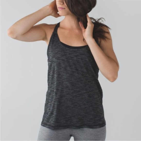 Lululemon Sunset Salutations 2-in-1 Tank Top Heathered Black Grey Size 2 - Picture 2 of 8